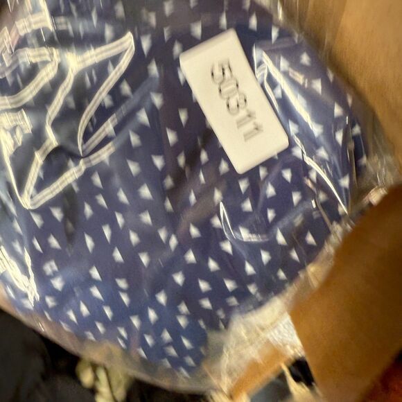 Sweet Rain Blouse Women L Large Blue Geometric Short Sleeve Hook & Eye Casual - Picture 7 of 7